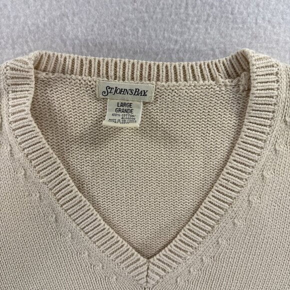 Women's Cream Knit Pullover Sweater by St. John's Bay Large V Neck - Picture 3 of 8